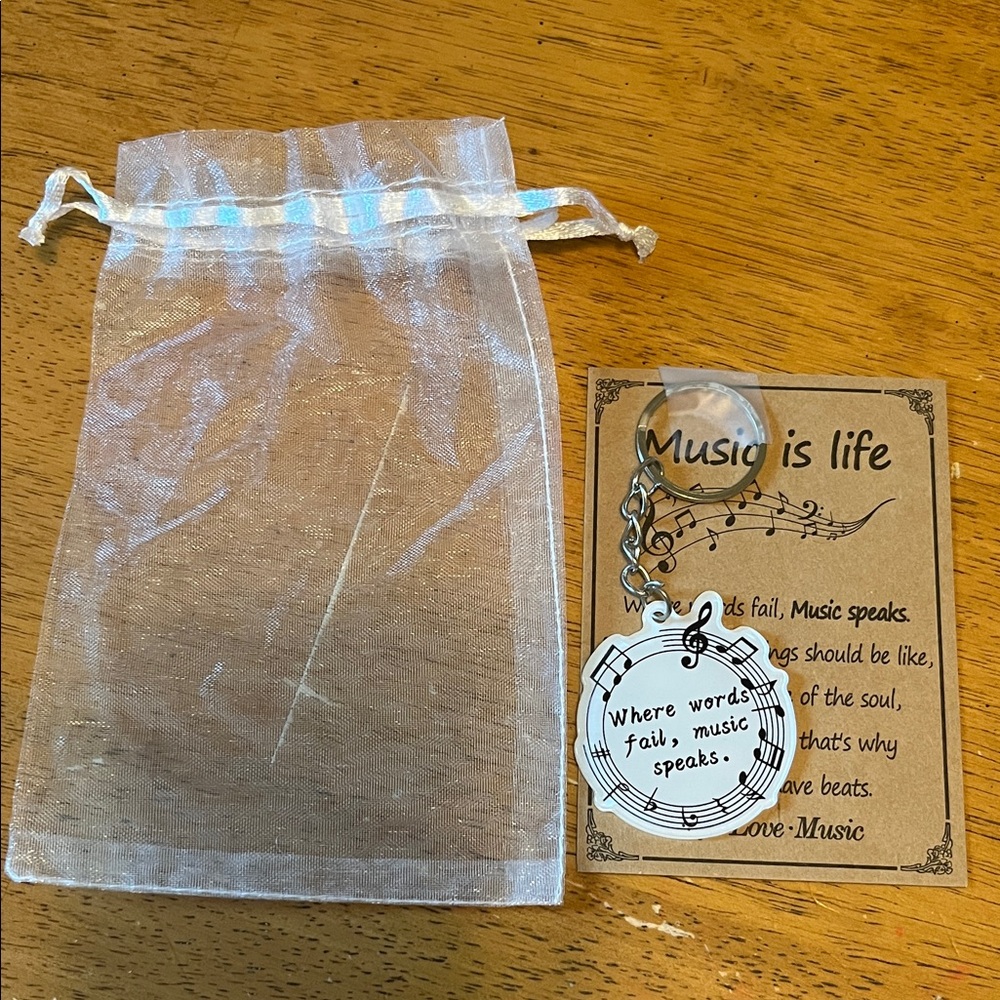 Music Is Life Quote Keychain with Organza Bag and Card